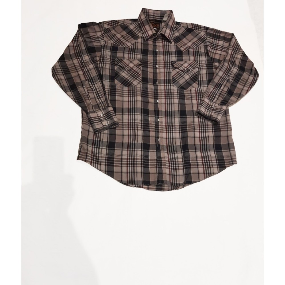Plains Western Wear Long Sleeve Pearl Snap Men's Plaid Shirt Size L